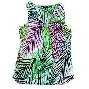 Margaret Frances Size M Sheer Tropical Pattern Blouse Sleeveless Lightweight Top